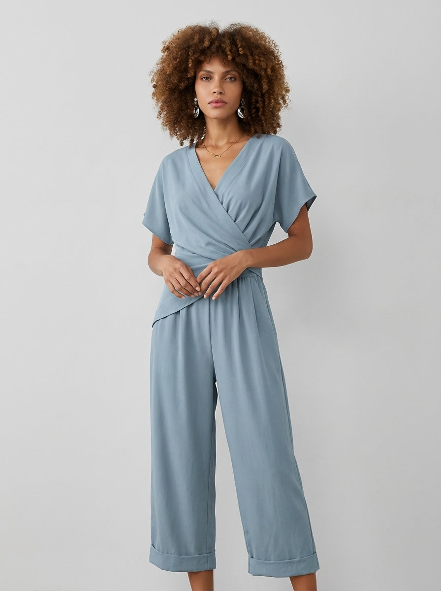 Alissa | Draped V Neck Wrap Front Jumpsuit