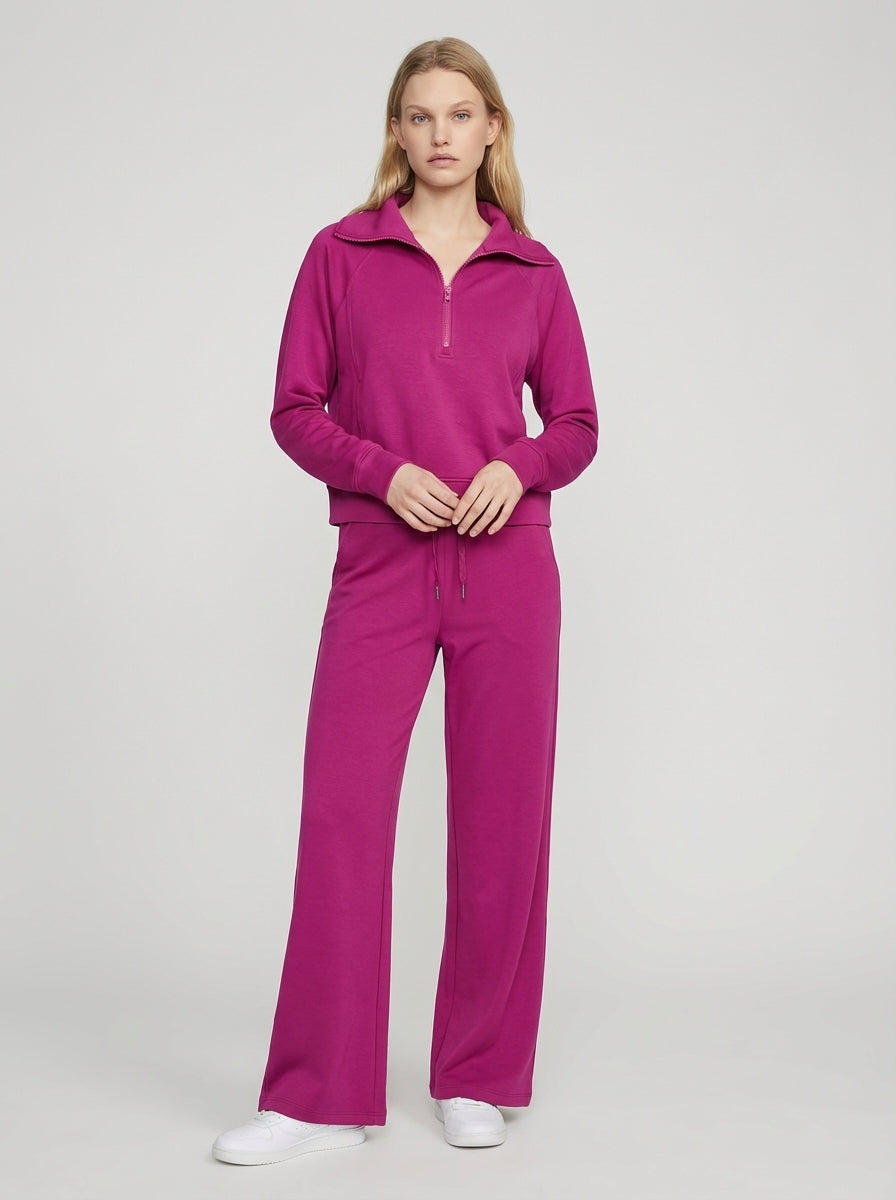 Charlotte | Quarter Zip Lounge Set Wide Leg Pants