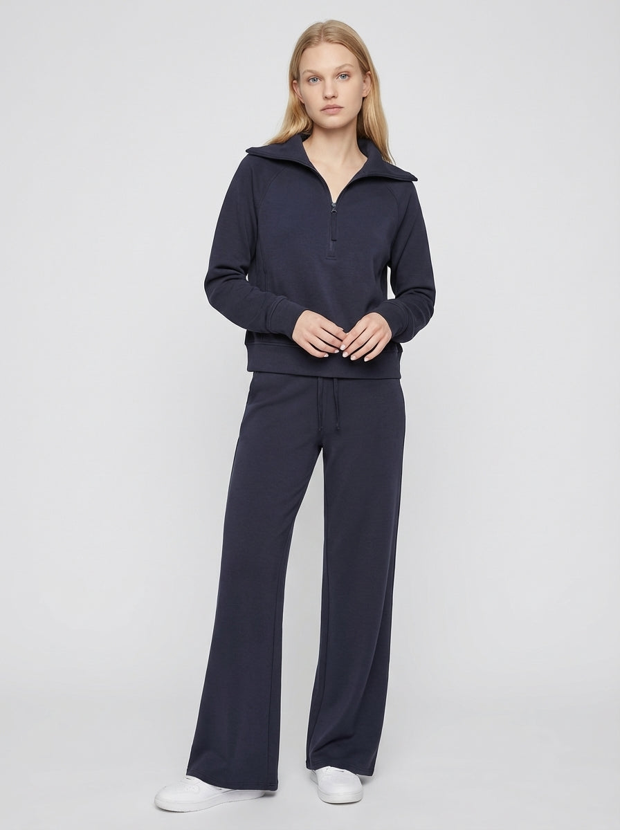 Charlotte | Quarter Zip Lounge Set Wide Leg Pants