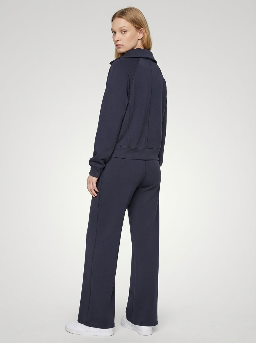 Charlotte | Quarter Zip Lounge Set Wide Leg Pants