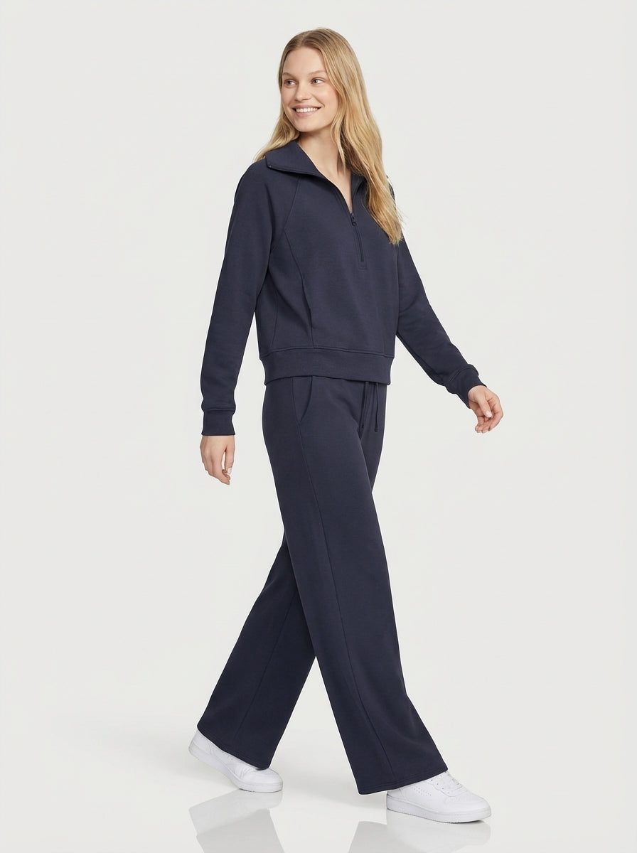 Charlotte | Quarter Zip Lounge Set Wide Leg Pants