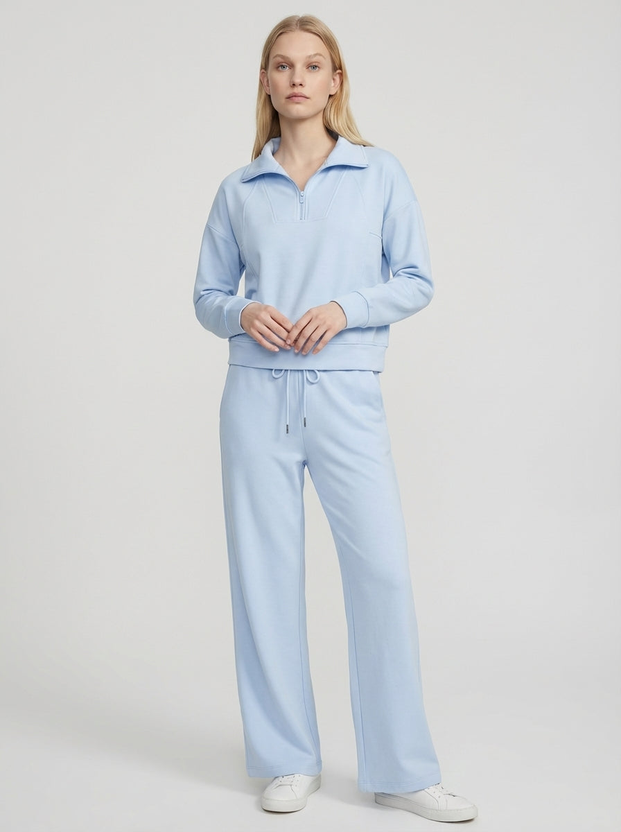 Charlotte | Quarter Zip Lounge Set Wide Leg Pants