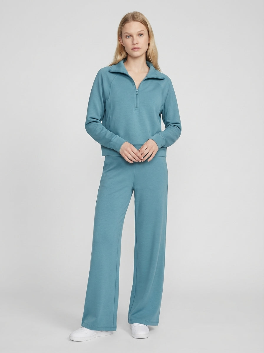 Charlotte | Quarter Zip Lounge Set Wide Leg Pants