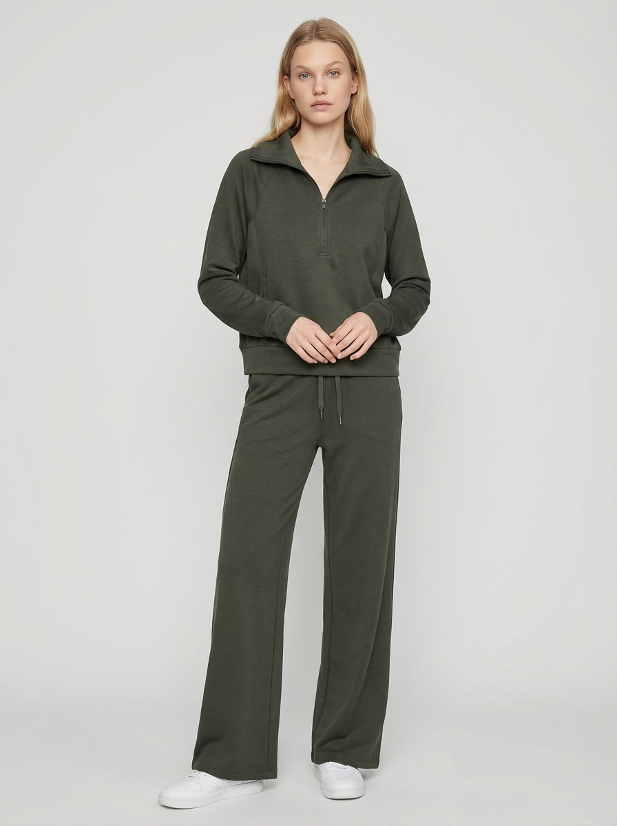 Charlotte | Quarter Zip Lounge Set Wide Leg Pants