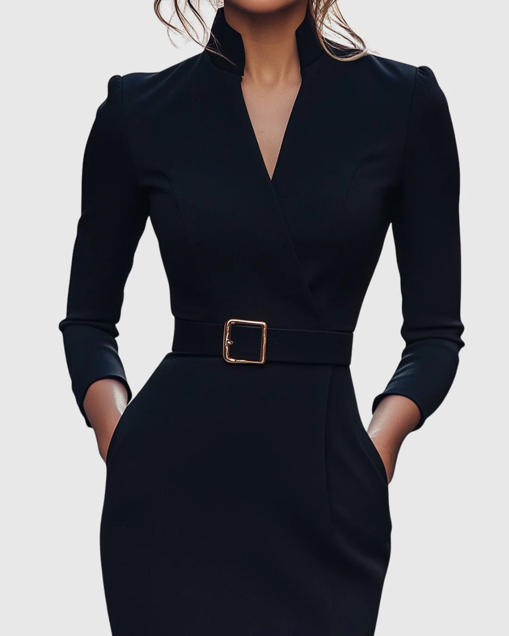Esme | Women’s Belted Midi Dress With Mock Wrap Neckline