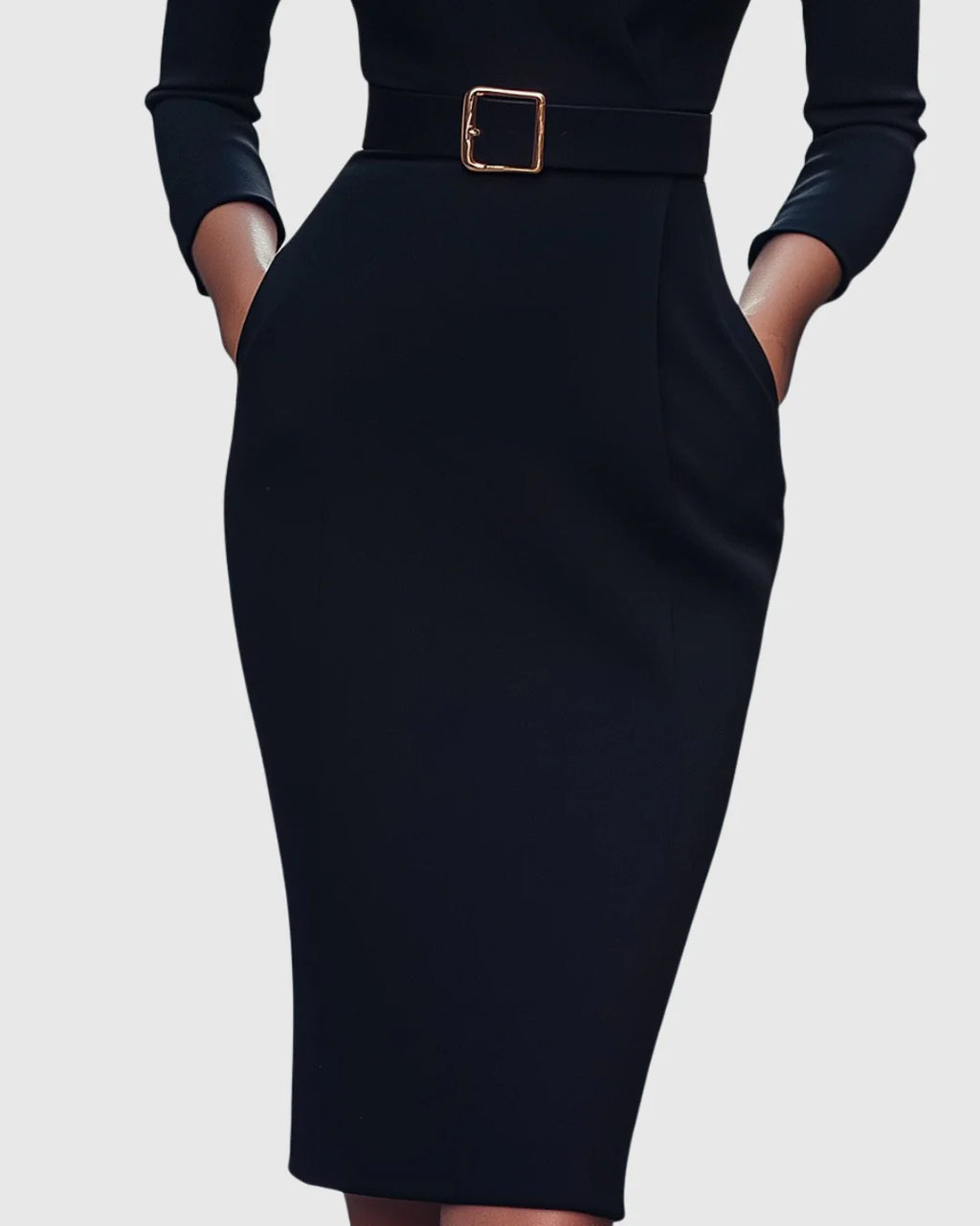 Esme | Women’s Belted Midi Dress With Mock Wrap Neckline