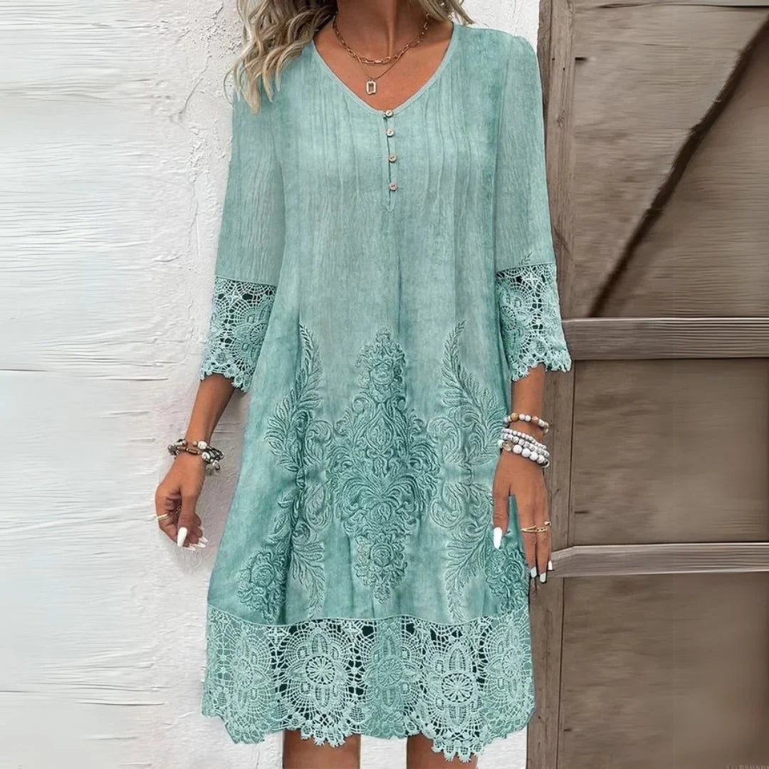 Annora | Women's V-Neck Buttoned Summer Midi Dress