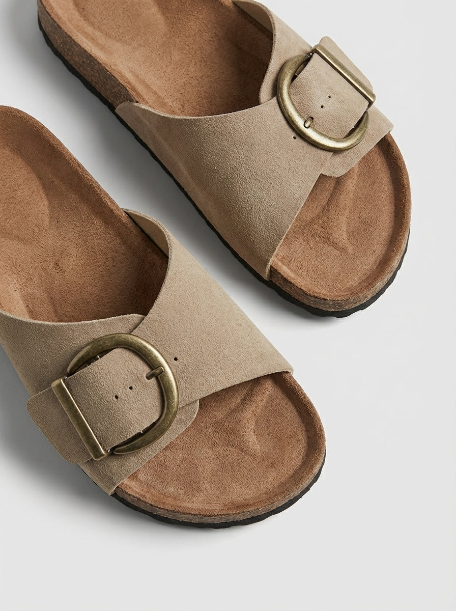 Olivia | Double Strap Buckle Slide Flat Sandals