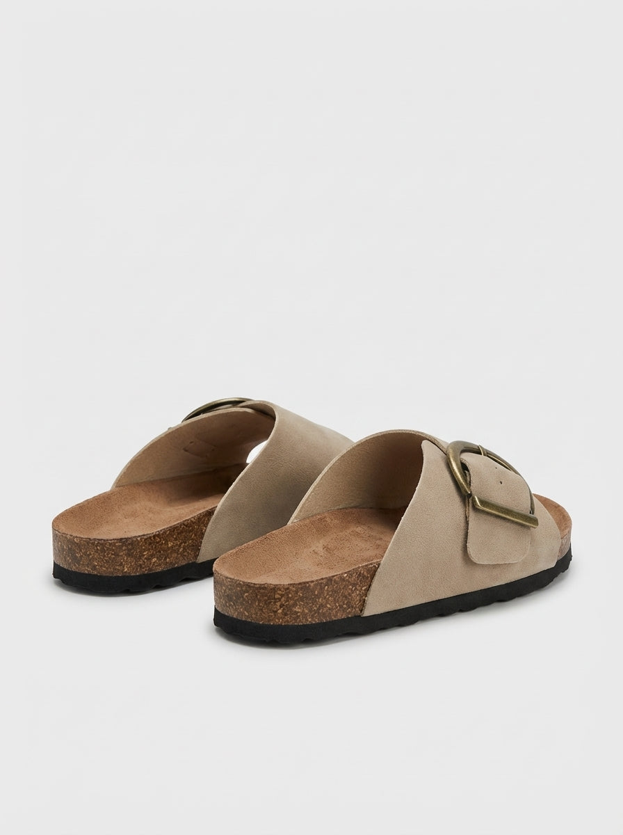 Olivia | Double Strap Buckle Slide Flat Sandals