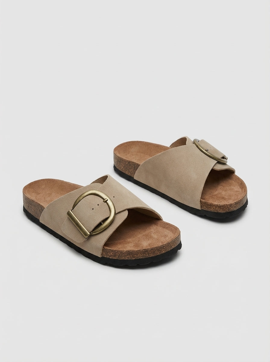 Olivia | Double Strap Buckle Slide Flat Sandals