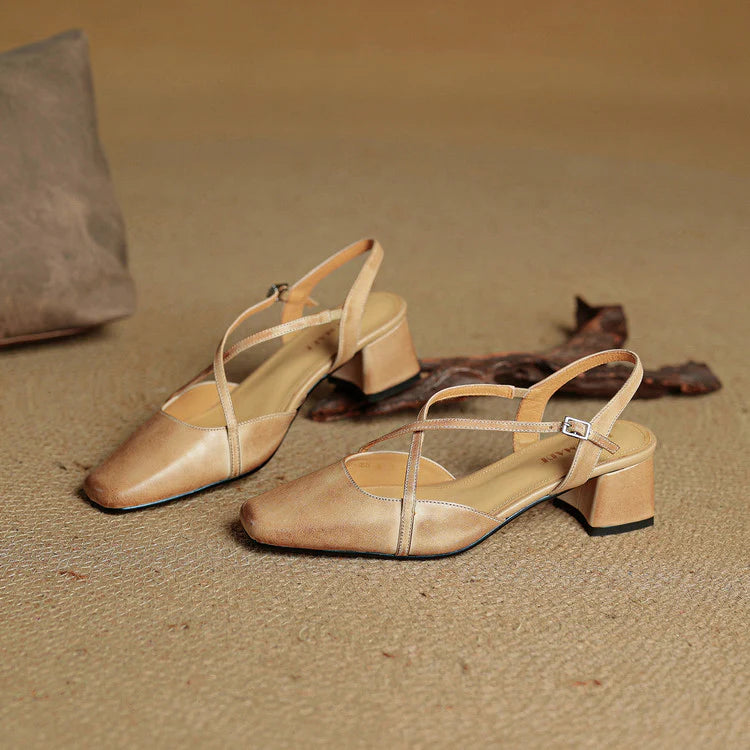 Chloe | Women’s Closed Toe Cross Strap Block Heel Pumps