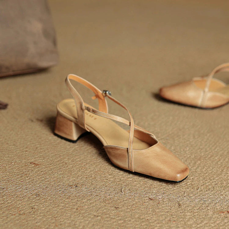Chloe | Women’s Closed Toe Cross Strap Block Heel Pumps