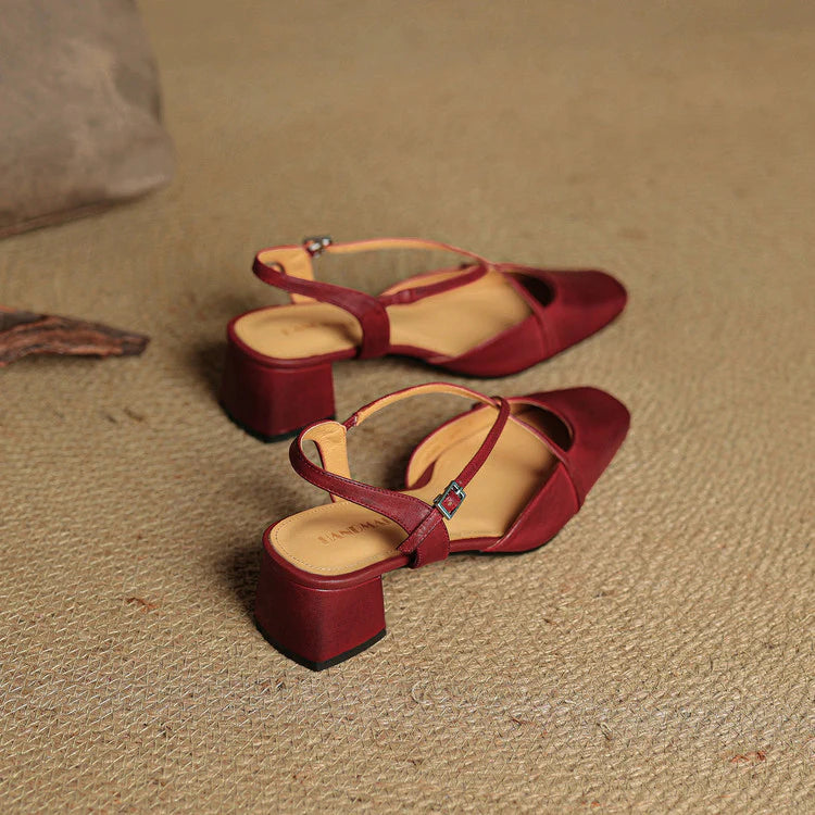Chloe | Women’s Closed Toe Cross Strap Block Heel Pumps