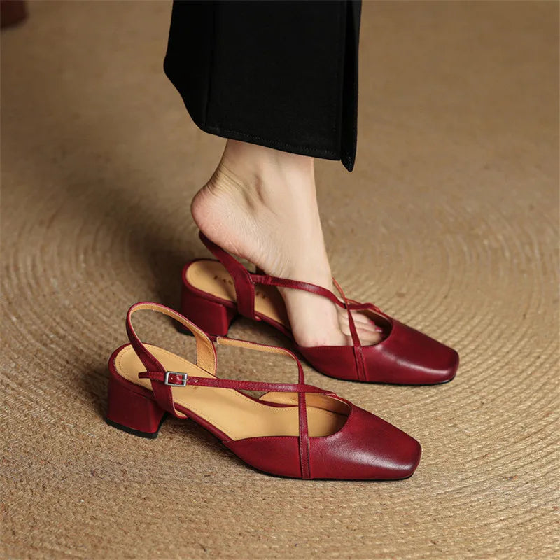 Chloe | Women’s Closed Toe Cross Strap Block Heel Pumps