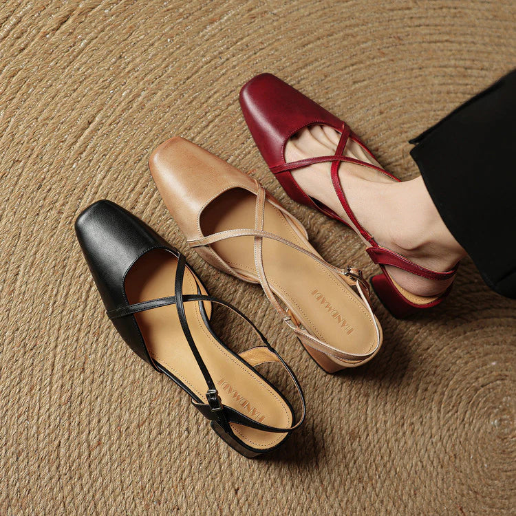 Chloe | Women’s Closed Toe Cross Strap Block Heel Pumps