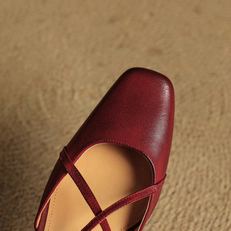 Chloe | Women’s Closed Toe Cross Strap Block Heel Pumps