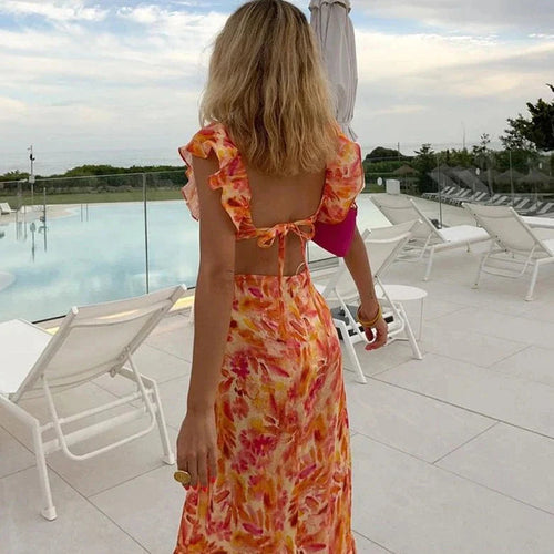 Abby | Women's V Neck Floral Print Sleeveless Maxi Dress