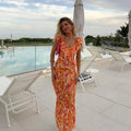 Abby | Women's V Neck Floral Print Sleeveless Maxi Dress