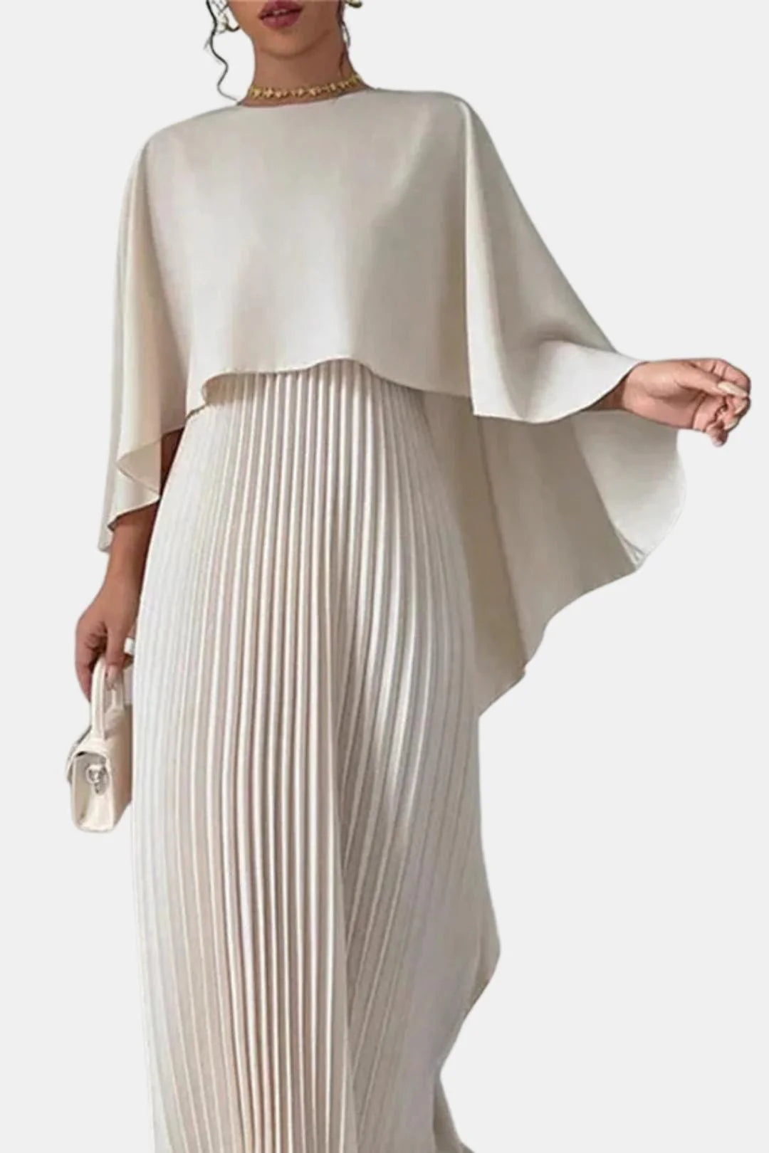 Abena | Women’s Vertical Pleated High Neck Flowy Wedding Guest Dress
