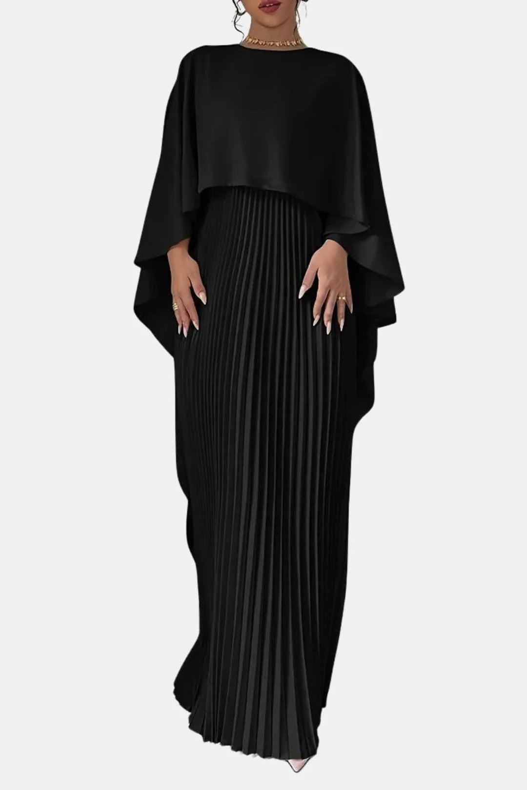 Abena | Women’s Vertical Pleated High Neck Flowy Wedding Guest Dress