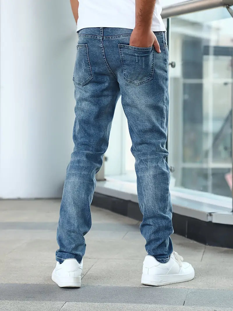 Abraham | Men's Washed Slim Fit Tapered Leg Jeans