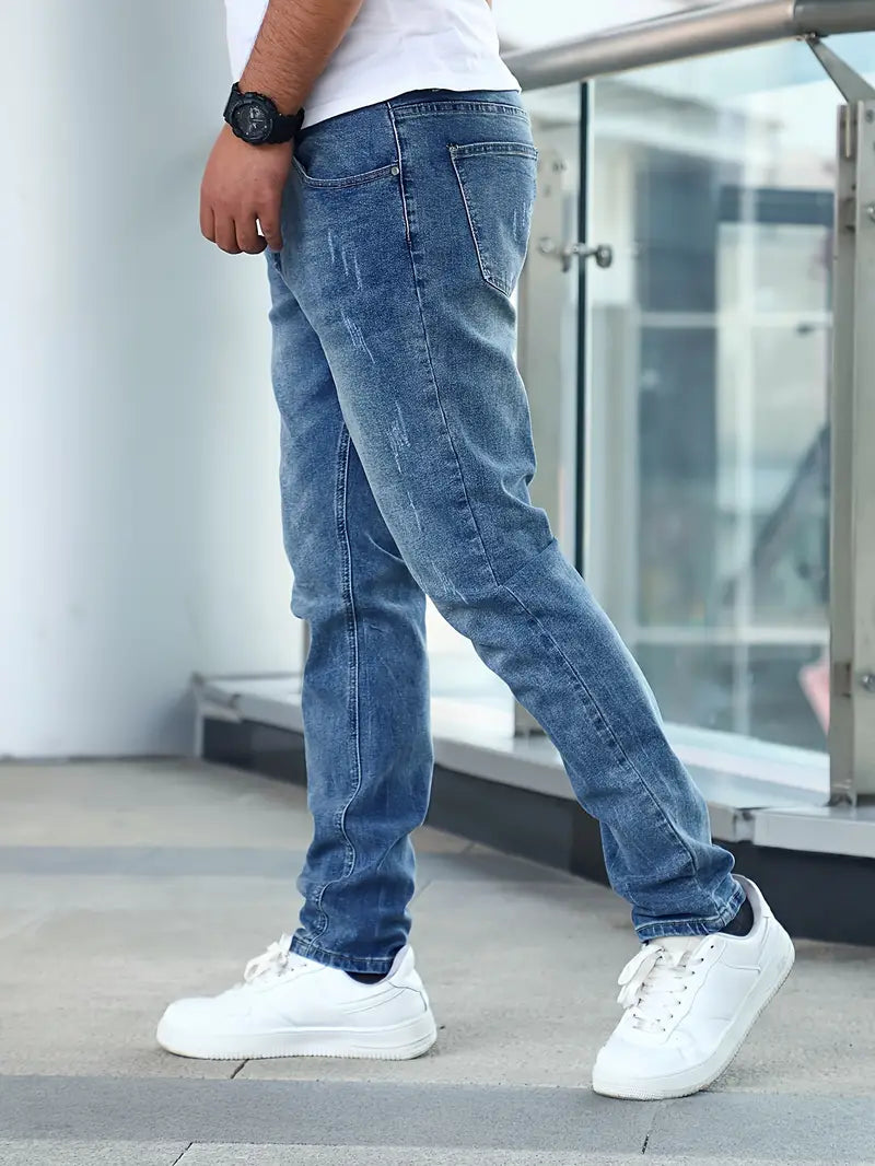 Abraham | Men's Washed Slim Fit Tapered Leg Jeans