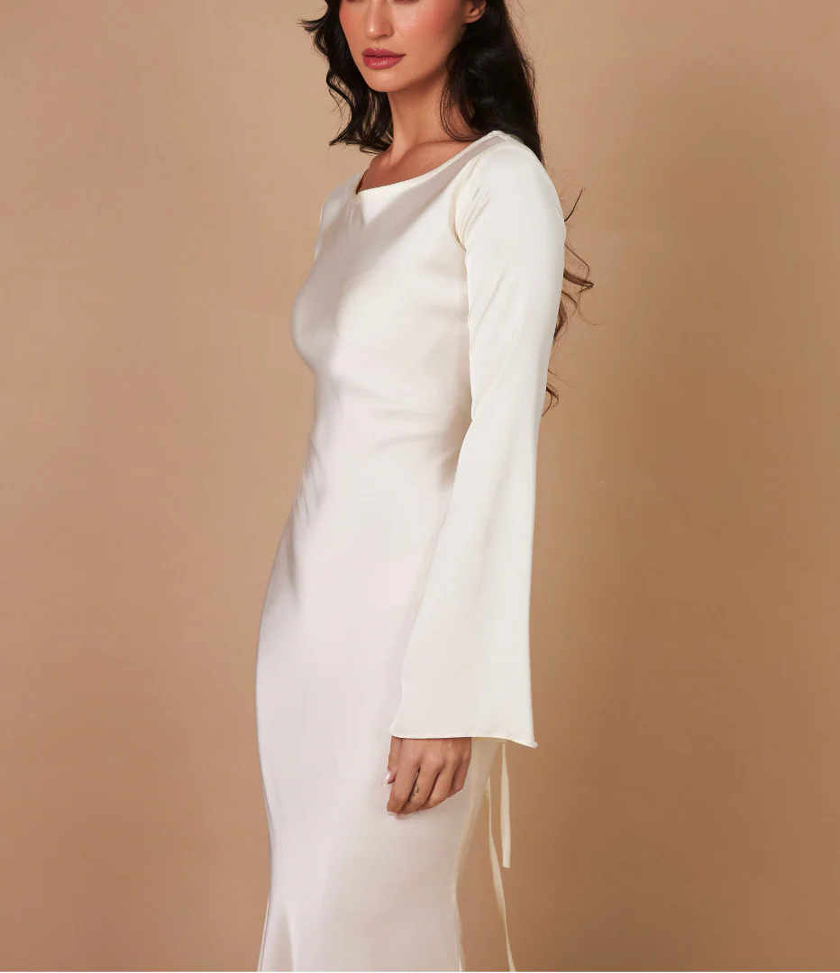 Aceria | Women's Long Sleeve Fitted Cowl Neck Wedding Guest Dress