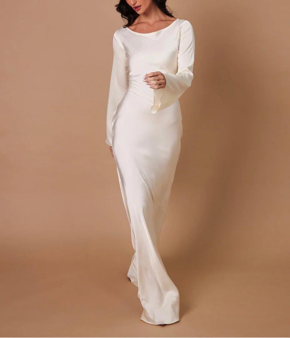 Aceria | Women's Long Sleeve Fitted Cowl Neck Wedding Guest Dress