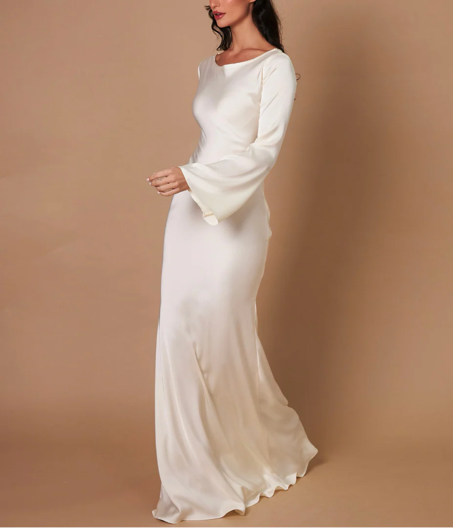 Aceria | Women's Long Sleeve Fitted Cowl Neck Wedding Guest Dress