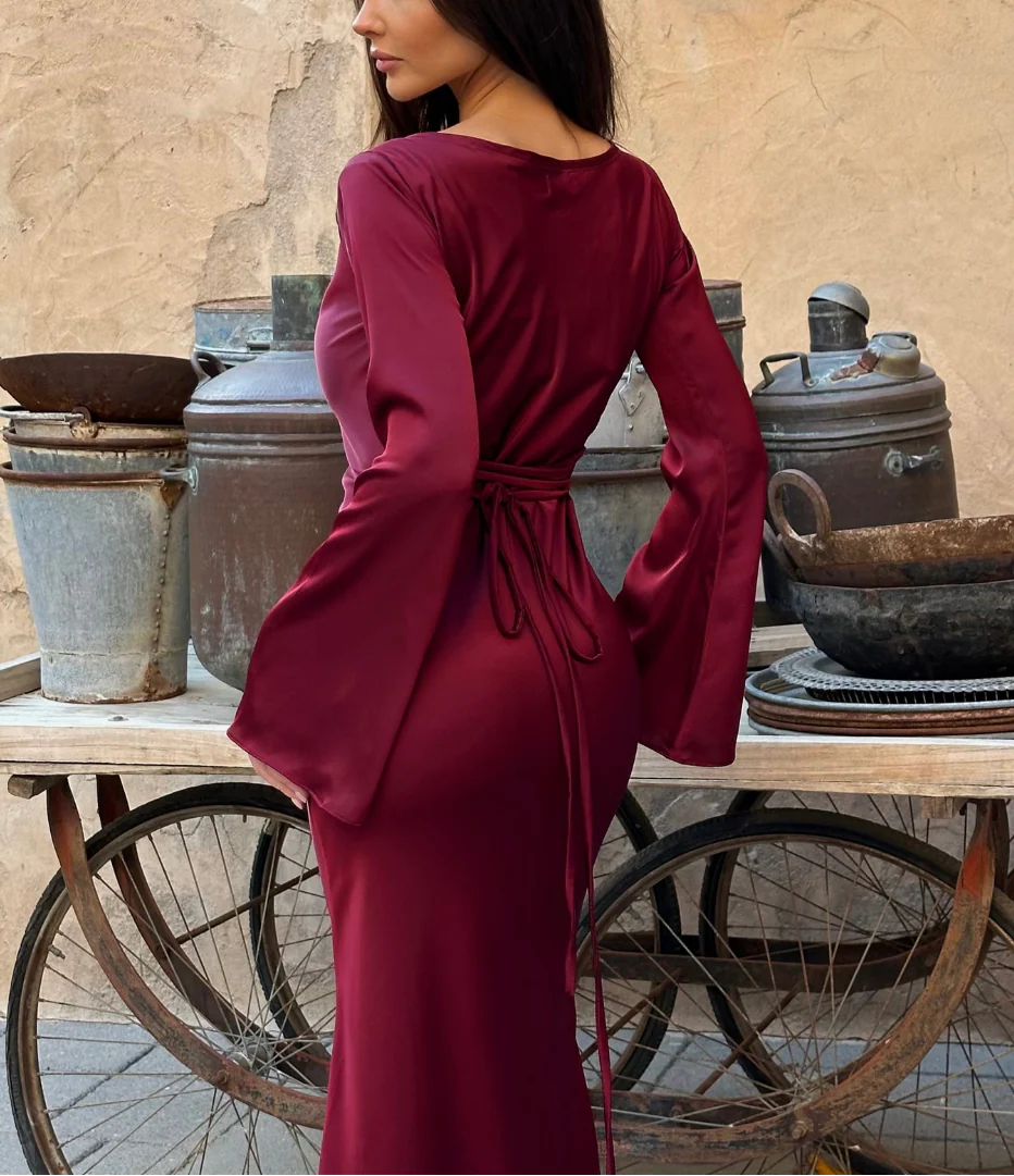 Aceria | Women's Long Sleeve Fitted Cowl Neck Wedding Guest Dress