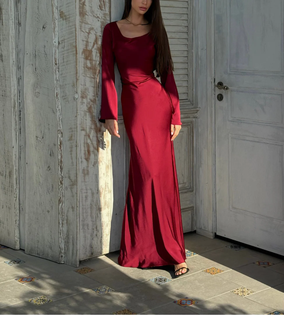 Aceria | Women's Long Sleeve Fitted Cowl Neck Wedding Guest Dress