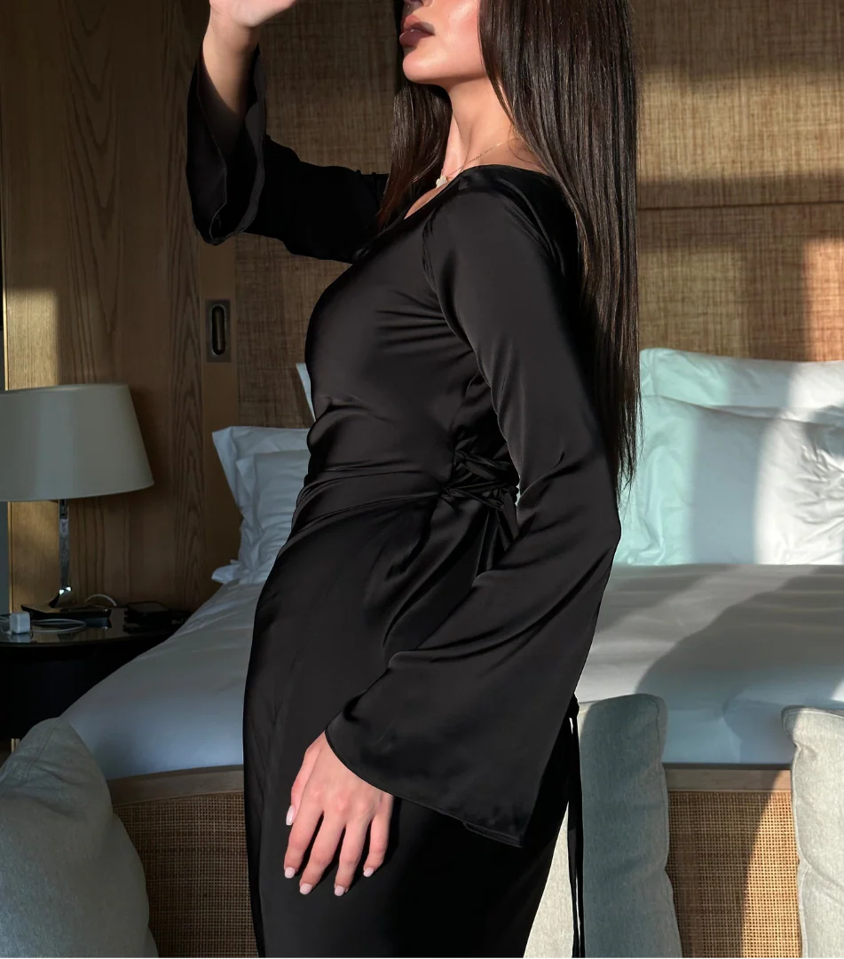 Aceria | Women's Long Sleeve Fitted Cowl Neck Wedding Guest Dress
