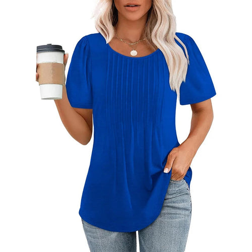 Adaeze | Women's Short Sleeve Pleated Round Neck Top