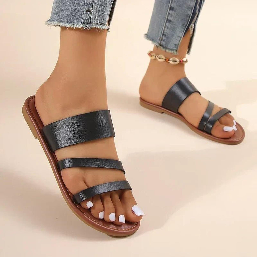 Adaora | Women's Strappy Flat Open Toe Backless Slides