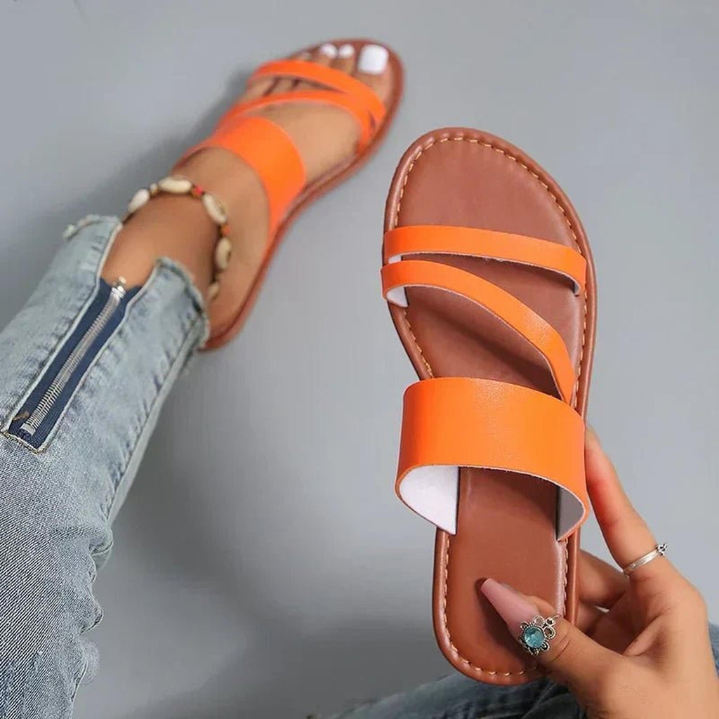 Adaora | Women's Strappy Flat Open Toe Backless Slides