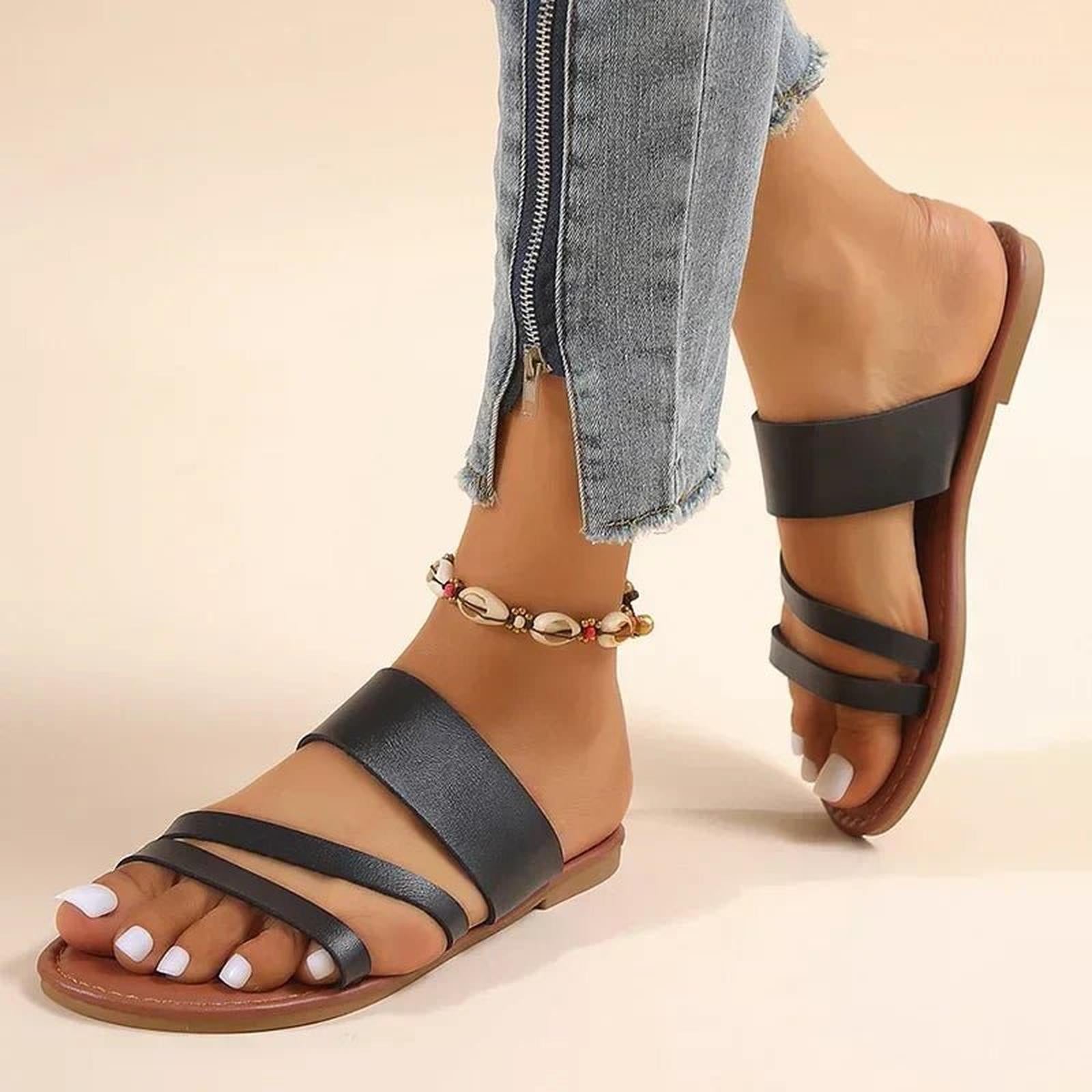 Adaora | Women's Strappy Flat Open Toe Backless Slides