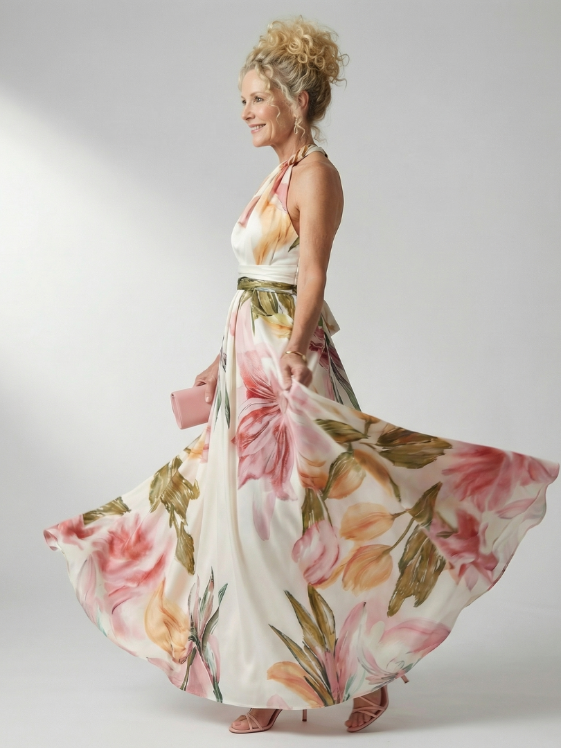 Adelheid | Women's Sleeveless Floral Halter Neck Maxi Dress