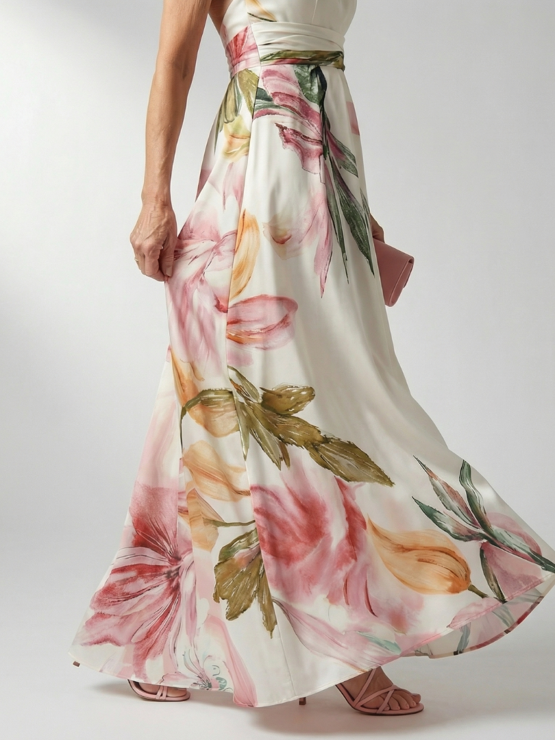 Adelheid | Women's Sleeveless Floral Halter Neck Maxi Dress