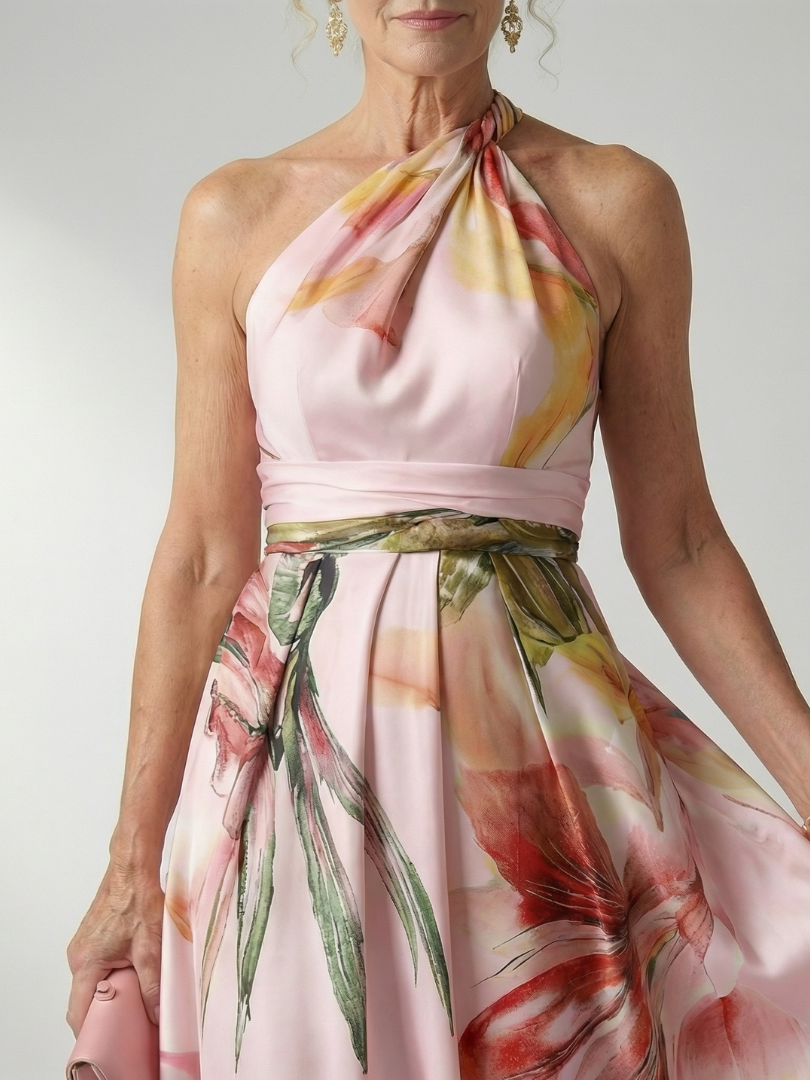 Adelheid | Women's Sleeveless Floral Halter Neck Maxi Dress