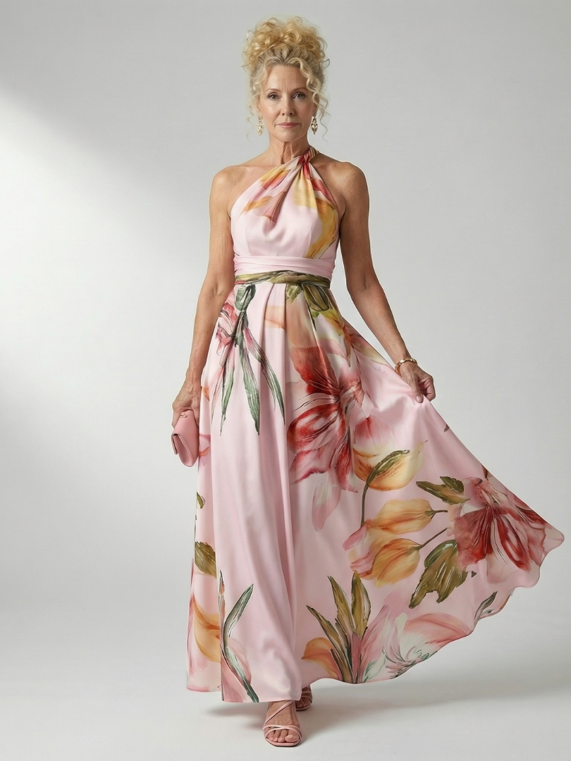 Adelheid | Women's Sleeveless Floral Halter Neck Maxi Dress