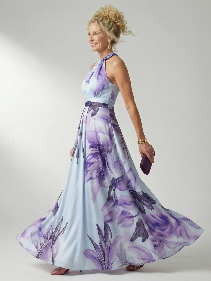 Adelheid | Women's Sleeveless Floral Halter Neck Maxi Dress