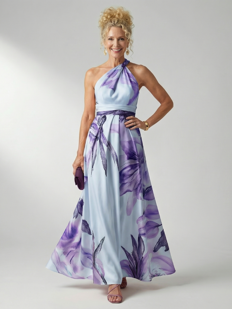 Adelheid | Women's Sleeveless Floral Halter Neck Maxi Dress
