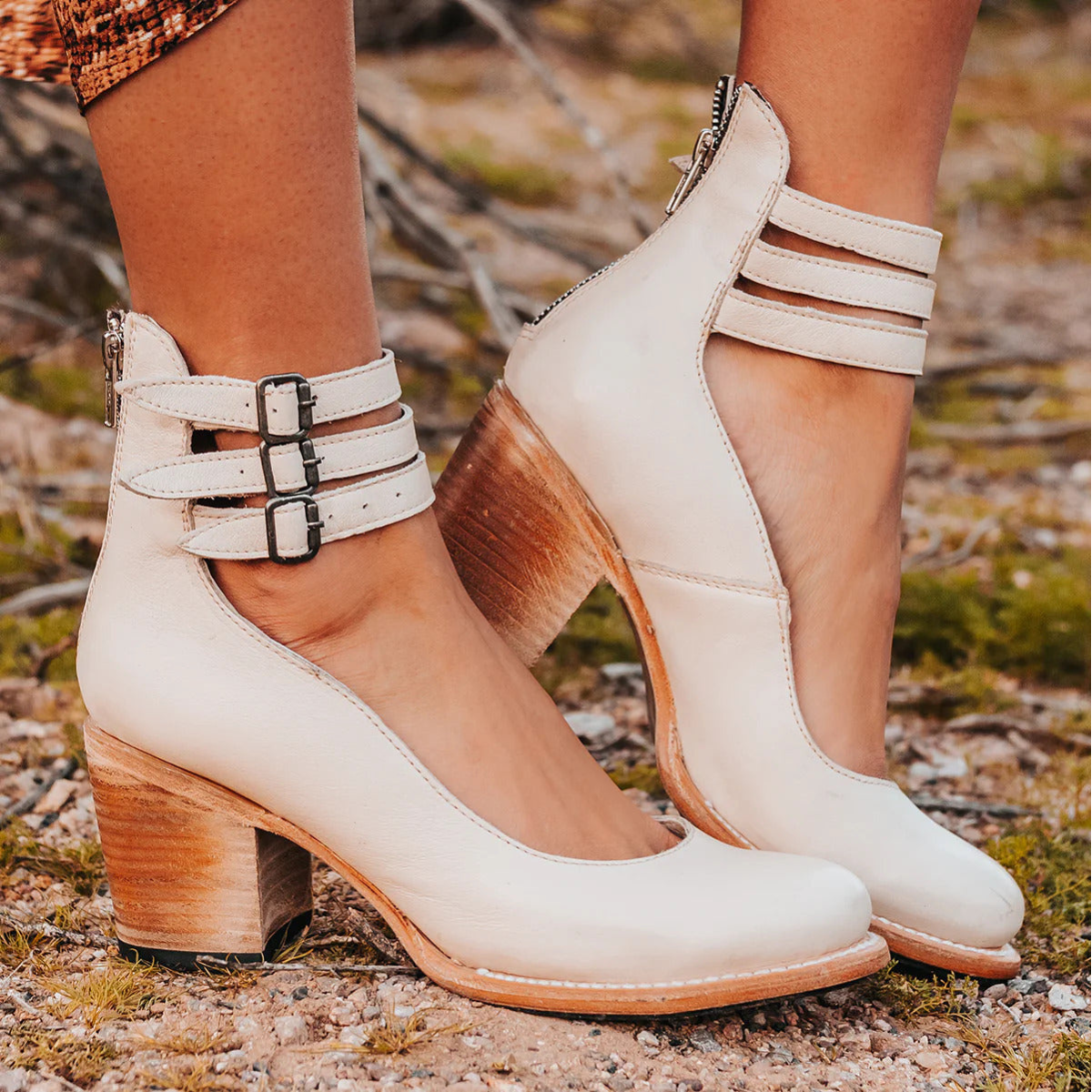 Adeline | Women's Round Toe Triple Buckle Stacked Heel Sandals