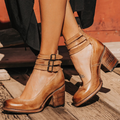 Adeline | Women's Round Toe Triple Buckle Stacked Heel Sandals