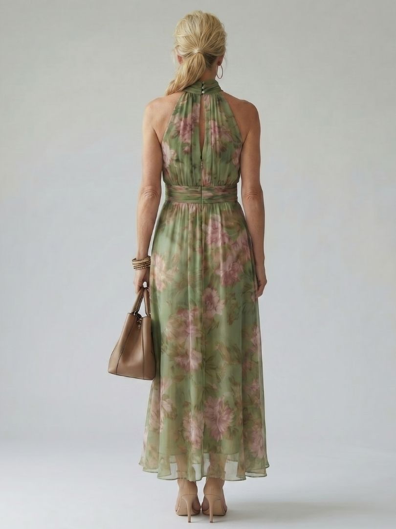 Adelynn | Women's Sleeveless Floral Halter Neck Midi Dress