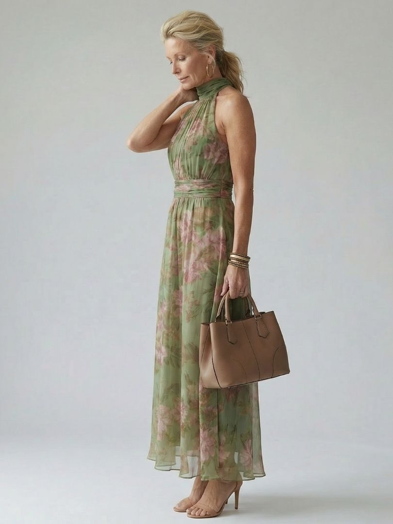 Adelynn | Women's Sleeveless Floral Halter Neck Midi Dress