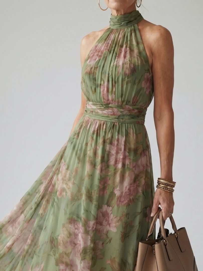 Adelynn | Women's Sleeveless Floral Halter Neck Midi Dress