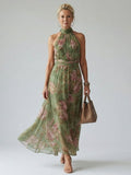 Adelynn | Women's Sleeveless Floral Halter Neck Midi Dress