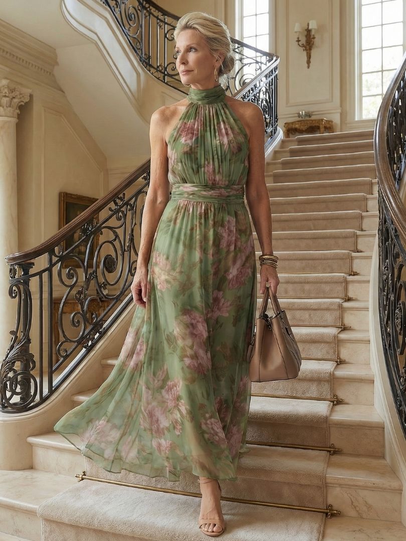 Adelynn | Women's Sleeveless Floral Halter Neck Midi Dress