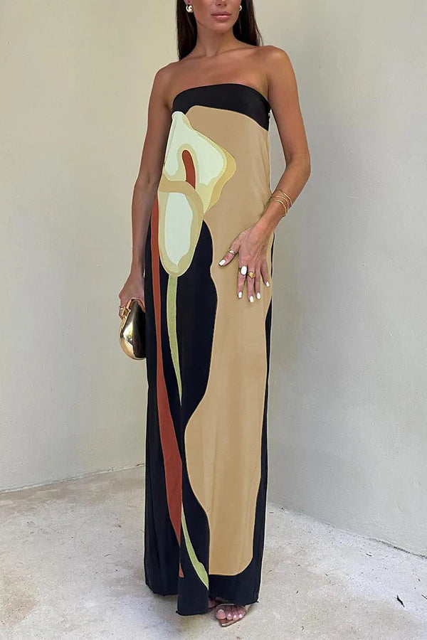 Adonya | Women's Abstract Floral Strapless Maxi Dress
